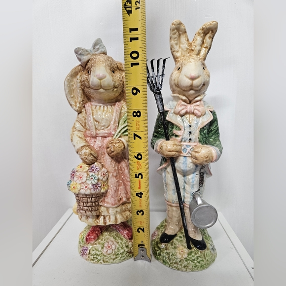 Vintage Ceramic Bunny Boy and Girl 11-12" tall Springtime - Picture 5 of 6